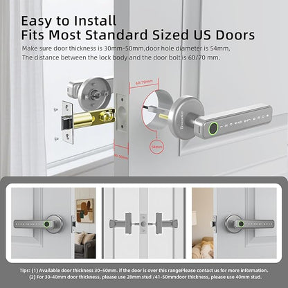 Fingerprint Door Lock Smart Door Lock with Keypad Keyless Entry Door Lock with Handle for Home Hotel Office Apartment Bedroom (Silver)