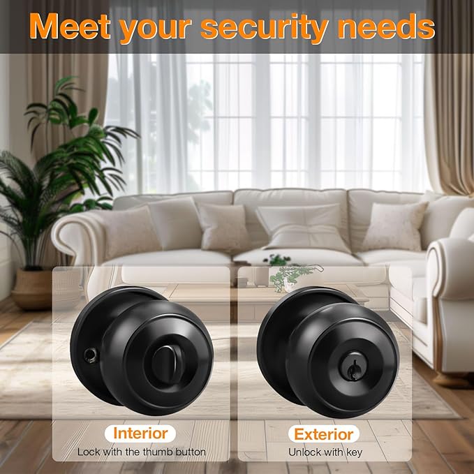 Gobrico Entry Door Locks Keyed-Alike Flat Ball Door Locksets with Same Keys in Black-Pack of 3