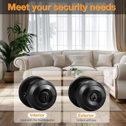 Gobrico Flat Ball Entry Door Locks Keyed-Alike Door Locksets with Same Keys in Black-Pack of 6