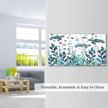 Light Switch Covers Vibrant Turtle Seagrass Watercolor Painting Quad Toggle Electrical Faceplate 4 Gang Wall Plate Decorative Switch Plates for Bathroom living Room Decor