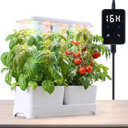 Indoor Garden Led Grow Light, Full Spectrum LED Grow Lamp for Indoor Plants with Intelligent Controller, Height Adjustable, Ideal for Home Desk Plant Lighting (White, 16 * 6.3 * 7.1 inch)