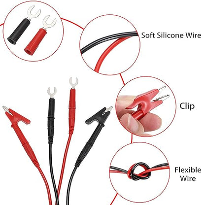 Sumnacon 4 in 1 Banana Plug Alligator Clip Pure Copper Fork Test Lead, 9.8 Ft Multimeter Flexible Test Lead Wire Cable with Protective Jack Copper Clamps for Electrical Testing 1000V/15A
