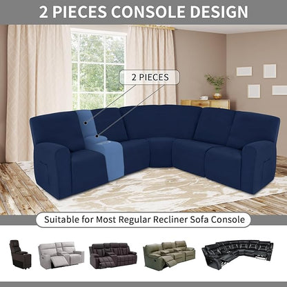 Easy-Going 100% Waterproof Recliner Console Cover, Stretch Middle Console Couch Covers for Reclining Sofas, Sectional L-Shape Furniture Protector for Kids & Pets, 1 Console Cover, Navy