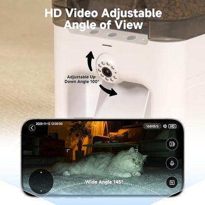 Automatic Cat Feeder with Camera, 5G/2.4G WiFi Automatic Dog Feeder, 2K HD Video and Night Vision, Remote Monitor & Feeding, Low Food Alerts,2-Way Audio, 6L Capacity, Gifts for Christmas