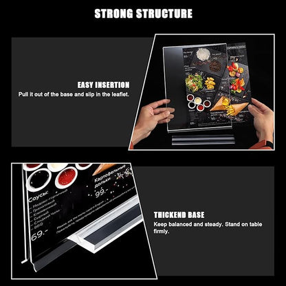 6pack Acrylic Sign Holder 5.5 X 8.5, Vertical T Shape Clear Plastic Menu Holder, Unbreakable Table Sign for Restaurant, Office, School, Store and Home Use