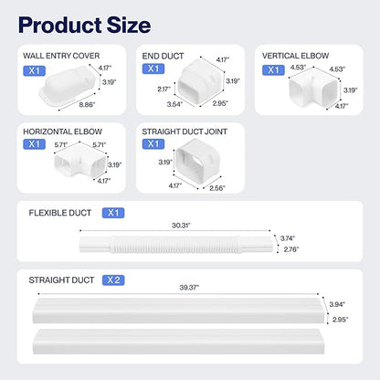 Della 4" 9.5 Ft Mini Split Line Set Cover with Flexible Duct, Decorative PVC Lineset Cover Kit, Paintable for Air Conditioner, Central AC, HAVC & Heat Pumps Systems Tubing Cover, White
