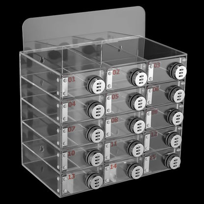 Cell Phone Locker Box 15 Slots Clear Acrylic Cell Phone Organizer Cabinet with Combination Locks Wall-Mounted Locking Cell Phone Storage Box for Classroom Office,Shool,Office (15 Slots, Acrylic)
