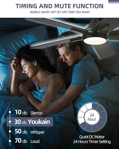 YOUKAIN Ceiling Fans with Lights, 42 Inch Black Ceiling Fans, Smart Ceiling Fan Works with Voice Control & Remote Control, Reversible Blades, Modern Led Ceiling Fan for Bedroom, 42-YJ812-BK