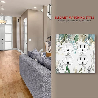 Green Tropical Palm Leaves Flower Plants Hummingbird Outlet Covers 2 Gang Double Duplex Decorative Light Switch Covers Electrical Wallplates Socket Faceplate for Bed Room Living Room Decor