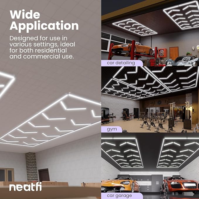 Neatfi LED Ceiling Garage Lights, 42,240 Lumens, 6500K, Ceiling Lights for Garage, Auto Shops, Car Detailing, Workshop, Gym, Basement, Warehouse, Barber Shop & Beauty Salons (12 Arrows, Cool White)