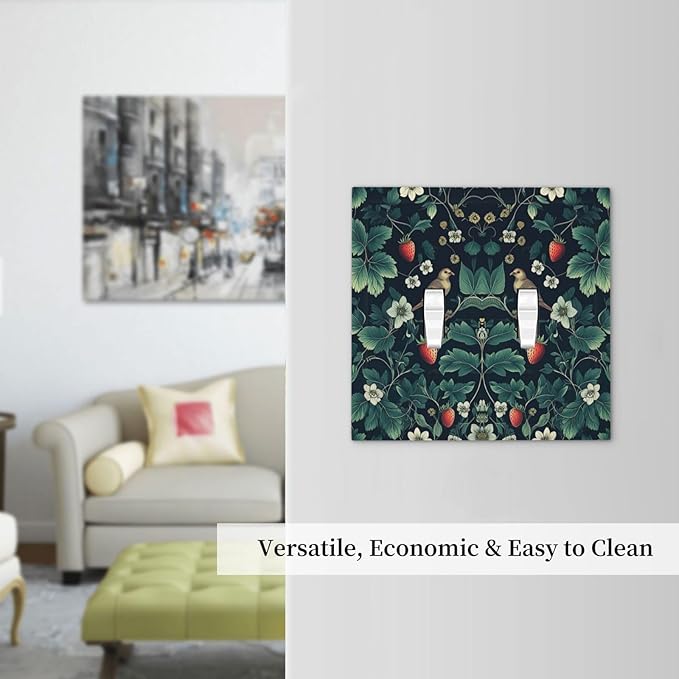Decorative Switch Plates Strawberry Birds Flowers Plant Morris Floral 2 Gang Double Toggle Outlet Light Switch Cover Wall Plate Electrical Faceplate for Bedroom Farmhouse Decor