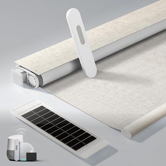 No Drill Motorized Blinds with Remote, Blackout Automatic Blinds with Solar Panel, Cordless Smart Electric Roller Shades for Windows, Beige, 39 x 72