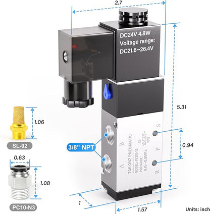 TAILONZ PNEUMATIC 3/8"NPT Solenoid Valve 4V310-10 DC24V Single Coil Pilot-Operated Electric 2 Position 5 Way Connection Type Junction Box