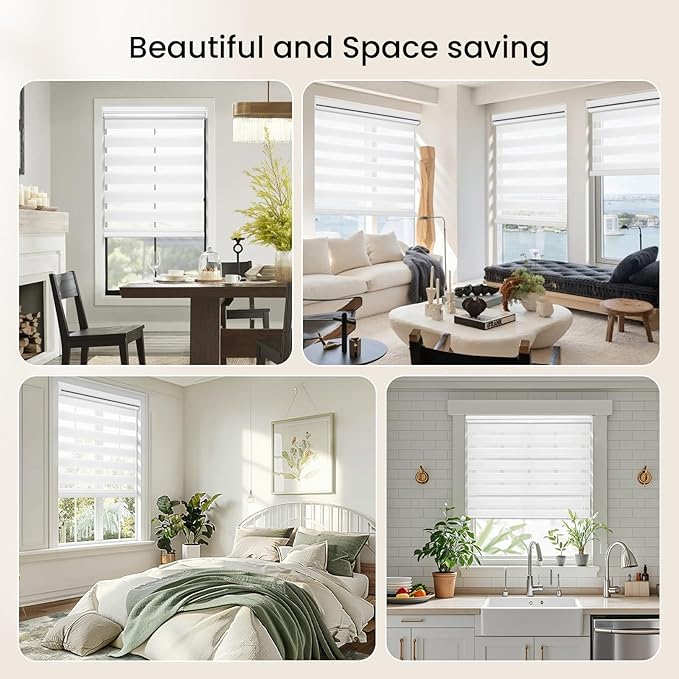 Grandekor Motorized Zebra Blinds with Remote Control,Smart Zebra Blinds for Windows,Electric Zebra Shades, White,24" W x 72" H