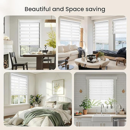 Grandekor Motorized Zebra Blinds with Remote Control,Smart Zebra Blinds for Windows,Electric Zebra Shades, White,24" W x 72" H