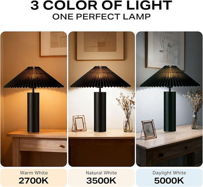Modern Table Lamp with Metal Blade Lampshade and Cylindrical Base, E26 Bulb Compatible, Contemporary Accent Light for Living Room, Bedroom, Office (Black)