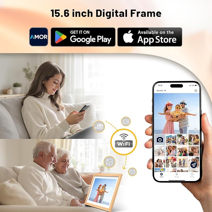 Digital Calendar 15.6" Digital Calendar&Chore Chart - 1080P Interactive Touchscreen Electronic Calendar for Family Schedules, 64GB WiFi Smart Organizer, Wall/Desk Mountable, 2025 Calendar-Wooden