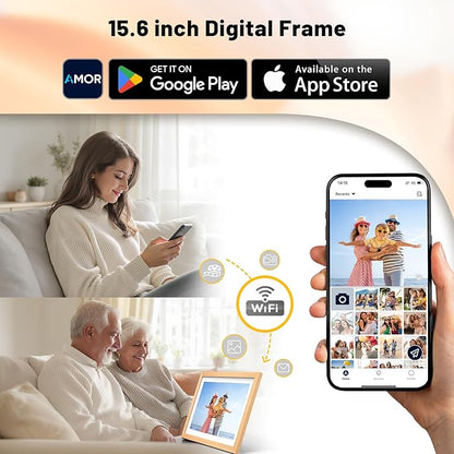Digital Calendar 15.6" Digital Calendar&Chore Chart - 1080P Interactive Touchscreen Electronic Calendar for Family Schedules, 64GB WiFi Smart Organizer, Wall/Desk Mountable, 2025 Calendar-Wooden