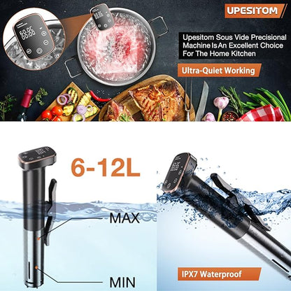 Sous Vide Machine 1100W Sous Vide Cooker, IPX7 Waterproof Immersion Circulator Precisional Cooker with Temperature Control, Digital Timer, Ultra-quiet Working & Fast Heating, Touch Control