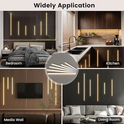 Slat Wall Lights - GloryAir 6pcs Black Adhesive Wall Panel Lights for Interior Wall Decor, Warm White 3000K Touchable Switch LED Lamp for Wood Slat Acoustic Panels, Headboard, Stairway, Home Decor