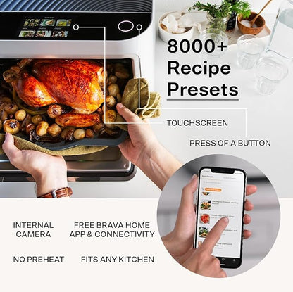 Brava Oven Starter Set: 10-in-1 Touchscreen Countertop Smart Oven, Air Fryer, 6-Slice Toaster, Slow Cooker, Reheater, Dehydrator, Rice Cooker, Auto-Shut Off, 1800W, Stainless Steel Kitchen Appliance