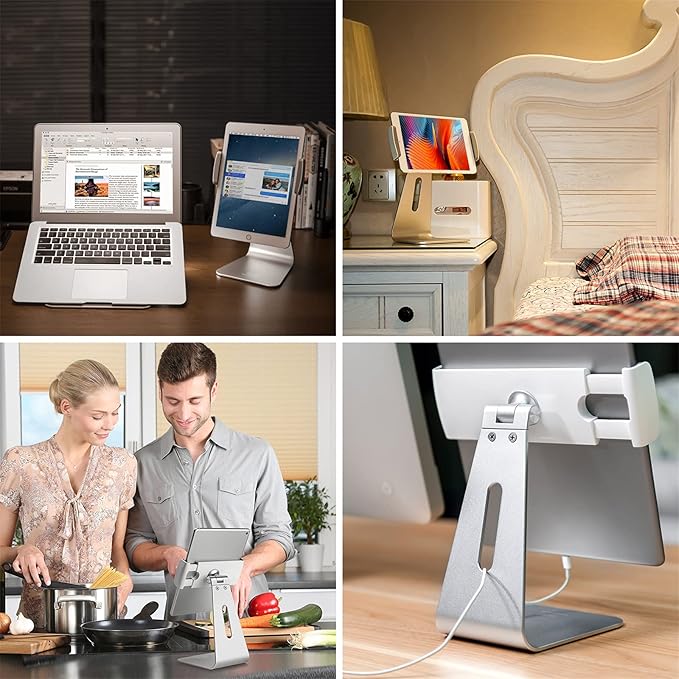 Viozon iPad Pro Stand, Tablet Stands 360° Rotatable Aluminum Alloy Desktop Mount Stand Compatible with 7-13inch iPad Pro iPadAir iPad Mini Surface and Surface Pro (Silver General)