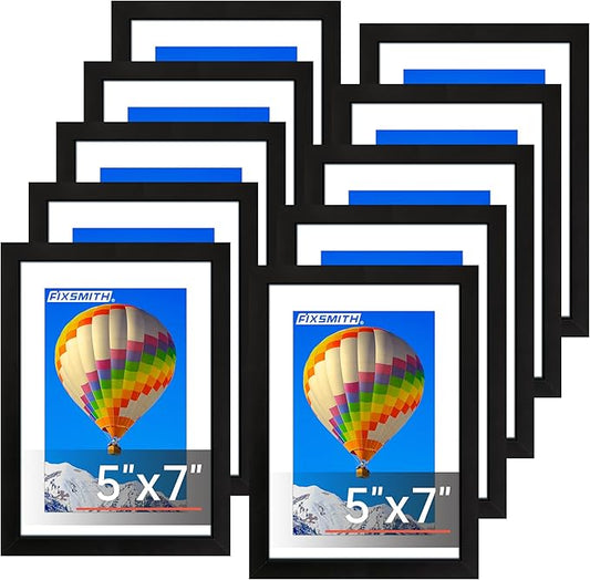 FIXSMITH 5x7 Picture Frame Set of 10, Black Photo Frames Bulk with HD Plexiglass, Display Pictures 4x6 with Mat or 5x7 Without Mat, Multi Picture Frames Collage for Tabletop or Wall Display