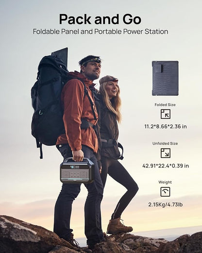 Portable Power Station 600W (1200W Surge) with 100W Solar Panel Included, 576Wh LiFePO4 Solar Generator, 1Hr Fast Charging, 100W USB-C PD Output, Power Bank for Home Emergency, Camping, RV, CPAP