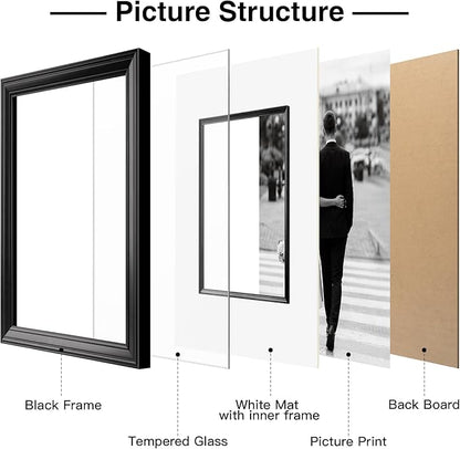 Yaetm 16x20 Black Picture Frame with Decorative Inner Frame & Tempered Glass, Display 11x14 Photos with Mat on Wall - Portrait or Landscape - Ideal for Office & Home Décor (Black, 2 Pack)