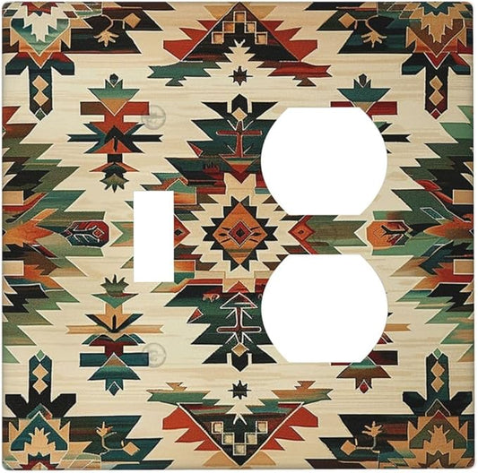 Wallplates Southwest Rustic American Indian Aztec Boho 1 Toggle 1 Duplex Switch Plate Electrical GFCI Faceplate Decorative Light Switch Covers for Bed Room living Room Decor