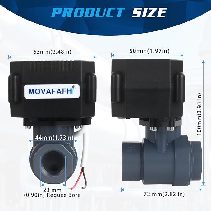 3/4" Motorized Ball Valve UPVC - 2 Wire Auto Return Electric Water Valve with Full Port, 9-24V AC/DC Automatic Ball Valve