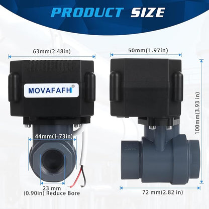 3/4" Motorized Ball Valve UPVC - 2 Wire Auto Return Electric Water Valve with Full Port, 9-24V AC/DC Automatic Ball Valve