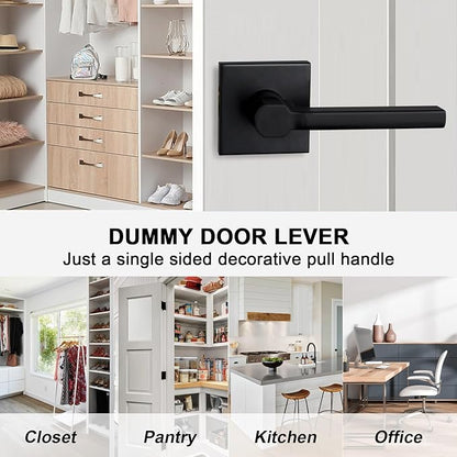 6 Pack Dummy Door Levers in Matte Black, Heavy Duty Interior Handle Lock for Closet Pantry, Non-Turning, Single Sided, Reversible for Left/Right Hand