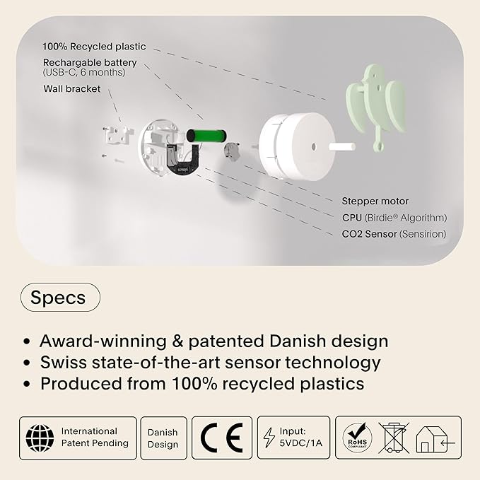 Birdie 2.0 - Design Indoor CO2 Monitor - Air Quality Meter for Home & Office - Promotes Mental & Physical Health - Modern Interior Decor - Reducing Health Risks with Clean Air (Meadow, FullBirdie)