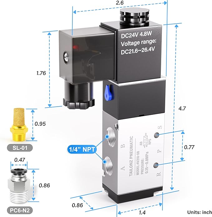 TAILONZ PNEUMATIC 1/4"NPT Solenoid Valve 4V210-08 DC24V Single Coil Pilot-Operated Electric 2 Position 5 Way Connection Type Junction Box
