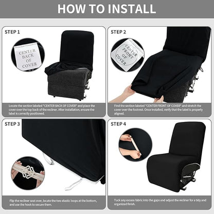Easy-Going 100% Waterproof Recliner Cover Additional Seat Cover for Reclining Couch, Stretch Sofa Covers Washable Furniture Protector for Kids & Pets, 1 Seat, Black