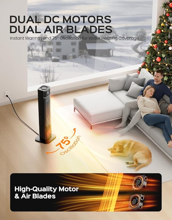 32.3" Portable Space Heaters for Indoor Use Large Room, 1500W Tower Electric Space Heater with 3D Flame, PTC Ceramic Space Heaters with Remote