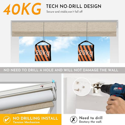 Persilux Smart Motorized Blinds with Remote, No Drill Automatic Roller Shades for Indoor Windows, Blackout Linen Fabric, Electric Blinds for Windows, Linen Beige C156BO-2, Custom Size