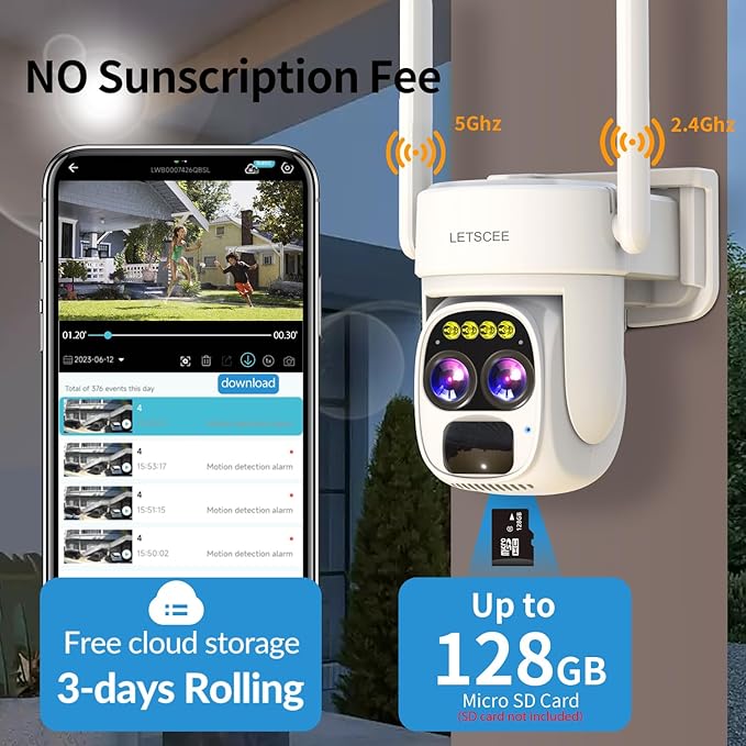 Security Cameras Wirelss Outdoor for Home Security, Alexa Cameras Solar Power,360 View Outside Camera,Motion Detection,10x Hybrid Zoom PAN Tile,IP-65 Weather Proof (1 Pack)