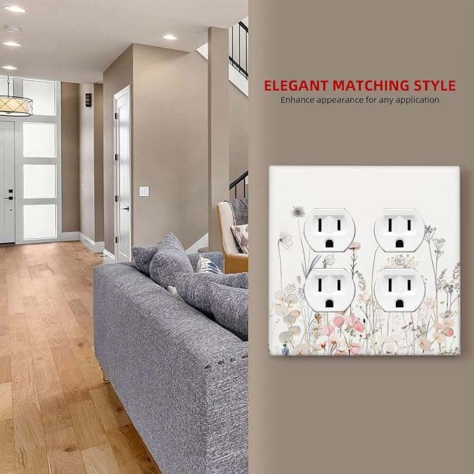 Floral Watercolor Wildflower Dandelion Plant Outlet Covers 2 Gang Double Duplex Decorative Light Switch Covers Electrical Wallplates Socket Faceplate for Farmhouse Bed Room Decor