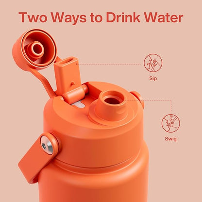 ENCOOL Insulated Water Bottle with Straw Stainless Steel Water Bottle, Leak-Proof, BPA-Free, Double Wall Vacuum Keeps Cold for 24 Hours for Sports, Travel, School (32 oz, Moderate Orange)