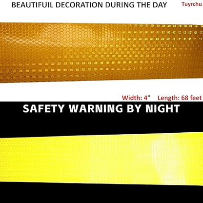 Yellow Reflective Tape Outdoor Waterproof 4 inch Wide, High Visibility Warning Safety Industrial Marking Tape (68 feet)