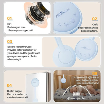 White Noise Sound Machine, Portable Sound Machine for Sleeping Adults & Baby, with Bluetooth 5.1/24 Soothing Sounds/Battery Powered/3 Timer Memory Function for Office/Bedroom/Travel（Blue）