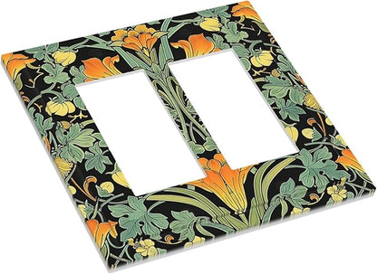 Decorative Outlet Covers William Morris Vintage Floral Green Yellow 2 Gang Double GFCI Rocker Electrical Wall Panels Light Switch Cover Plate for Bedroom Home Decor