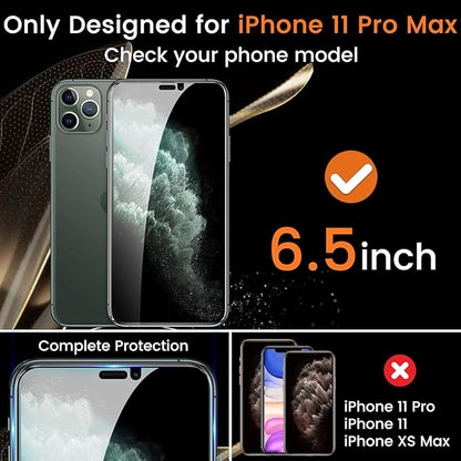 3+3 Pack Privacy Screen Protector for iPhone 11 Pro Max 6.5-Inch with 3 Pack Camera Lens Protector, Anti Spy Tempered Glass Film 9H Hardness Bubble Free Case Friendly