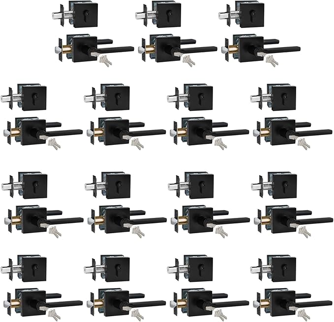 Keyed Entry Door Handle with Single Cylinder Deadbolt, Keyed Alike(Same Keys Only Per Set) Front Door/Exterior Door Lever Lockset, Matte Black, 15 Sets of Locks with 15 Sets of Different Keys