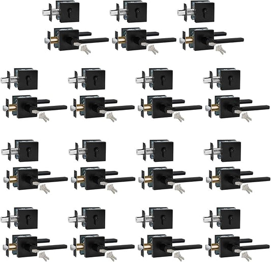 Keyed Entry Door Handle with Single Cylinder Deadbolt, Keyed Alike(Same Keys Only Per Set) Front Door/Exterior Door Lever Lockset, Matte Black, 15 Sets of Locks with 15 Sets of Different Keys