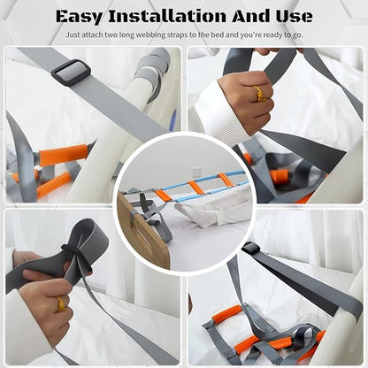 Bed Ladder Assist with Soft Handle Grips Assist Device with Handle Strap Sit Up Hoist Adjustable Length Assistant to Get Out of Bed for Seniors Handicapped Injured（Grey）