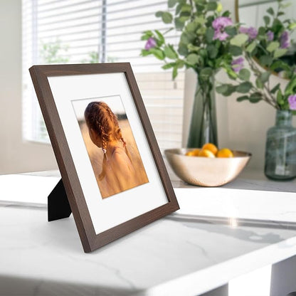 Golden State Art, 9x12 Picture Frame with Mat for 6x8 - High Definition Glass Wall Mounting Horizontal Vertical Display (Brown, 2 Pack)