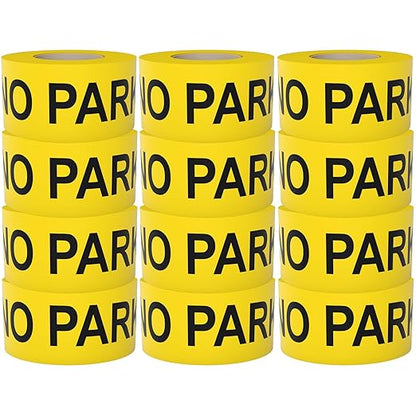 Caution No Parking Tape 12 Pack 3 inch X 1000 feet • Bright Yellow with a Bold Black Print for High Visibility • 3 in. Wide for Maximum Readability • Tear Resistant